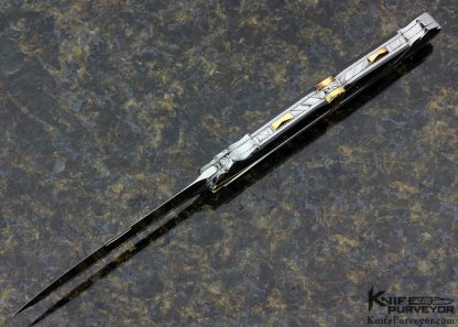 Ken Steigerwalt Custom Knives Fluted 416 Stainless Steel with 18K Gold and Black Lip Tahitian Pearl Shell Lockback Art Dagger - Image 4