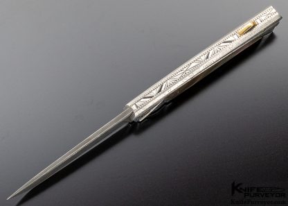 Ken Steigerwalt Custom Knife Art Deco Black Lip Pearl, Devon Thomas Sharks Tooth Damascus Lockback - Image 6