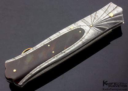 Ken Steigerwalt Custom Knife Amber and Damascus Lockback Dagger (Featured in a Video) - Image 3