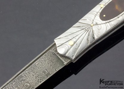Ken Steigerwalt Custom Knife Amber and Damascus Lockback Dagger (Featured in a Video) - Image 2
