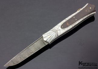Ken Steigerwalt Custom Knife Amber & Damascus Lockback Dagger 8359