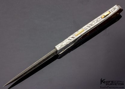 Ken Steigerwalt Custom Knife Amber and Damascus Lockback Dagger (Featured in a Video) - Image 4