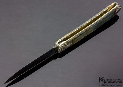 Ken Steigerwalt Custom Knife Blue Mammoth and Fluted Damascus Lockback - Image 5