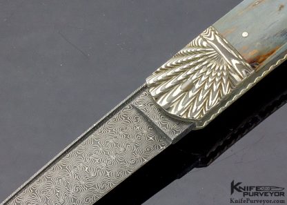 Ken Steigerwalt Custom Knife Blue Mammoth and Fluted Damascus Lockback - Image 2