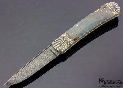 Ken Steigerwalt Custom Knife Blue Mammoth and Fluted Damascus Lockback