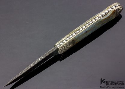 Ken Steigerwalt Custom Knife Blue Mammoth and Fluted Damascus Lockback - Image 4