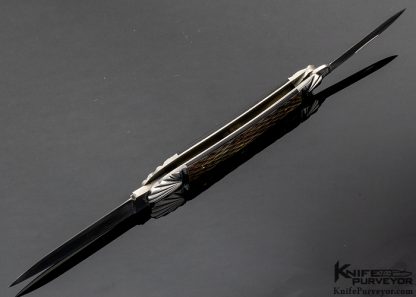 Ken Steigerwalt Custom Knife Scalloped Bolsters and Checkered Black Lip Pearl Two Blade Slipjoint - Image 5