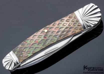 Ken Steigerwalt Custom Knife Scalloped Bolsters and Checkered Black Lip Pearl Two Blade Slipjoint - Image 3