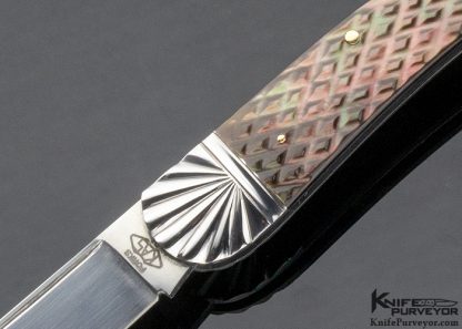 Ken Steigerwalt Custom Knife Scalloped Bolsters and Checkered Black Lip Pearl Two Blade Slipjoint - Image 2