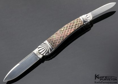 Ken Steigerwalt Custom Knife Scalloped Bolsters and Checkered Black Lip Pearl Two Blade Slipjoint