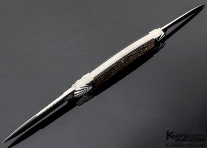 Ken Steigerwalt Custom Knife Scalloped Bolsters and Checkered Black Lip Pearl Two Blade Slipjoint - Image 4