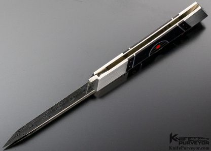 Ken Steigerwalt Custom Knife Black Pen Shell, Gold, Silver Dyed Bone and Meteorite "Black Sun" Lockback - Image 8