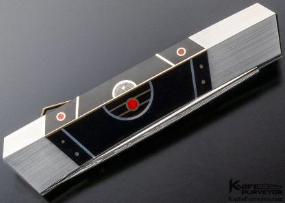Ken Steigerwalt Custom Knife Black Pen Shell, Gold, Silver Dyed Bone and Meteorite "Black Sun" Lockback - Image 5