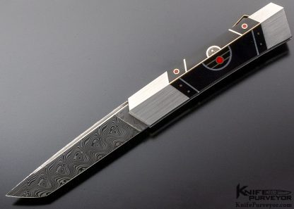 Ken Steigerwalt Custom Knife Black Pen Shell, Gold, Silver Dyed Bone and Meteorite "Black Sun" Lockback