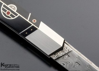 Ken Steigerwalt Custom Knife Black Pen Shell, Gold, Silver Dyed Bone and Meteorite "Black Sun" Lockback - Image 4