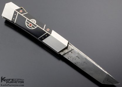 Ken Steigerwalt Custom Knife Black Pen Shell, Gold, Silver Dyed Bone and Meteorite "Black Sun" Lockback - Image 3