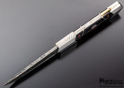 Ken Steigerwalt Custom Knife Black Pen Shell, Gold, Silver Dyed Bone and Meteorite "Black Sun" Lockback - Image 7