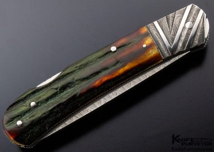 Ken Steigerwalt Custom Knife Amber Stag and Damascus Lockback - Image 5