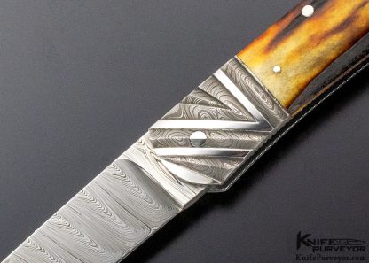 Ken Steigerwalt Custom Knife Amber Stag and Damascus Lockback - Image 2