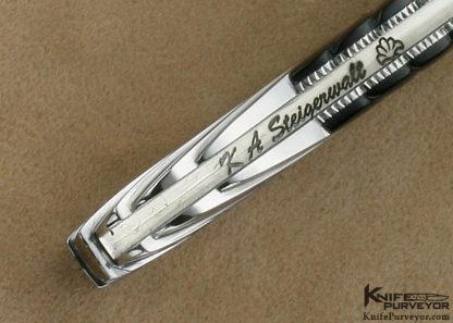 Ken Steigerwalt Custom Knife Fluted Black Lip Pearl and Carved Steel "Icarus Lockback" 12/2/11 - Image 7