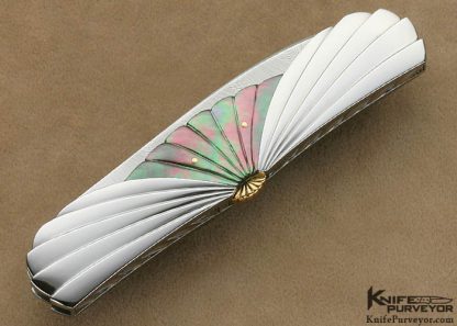 Ken Steigerwalt Custom Knife Fluted Black Lip Pearl and Carved Steel "Icarus Lockback" 12/2/11 - Image 2
