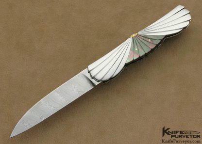 Ken Steigerwalt Custom Knife Fluted Black Lip Pearl and Carved Steel "Icarus Lockback" 12/2/11