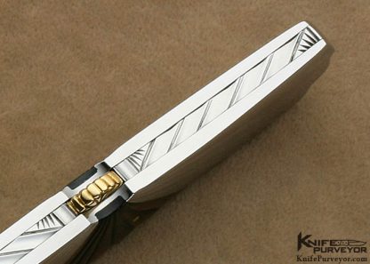 Ken Steigerwalt Custom Knife Fluted Black Lip Pearl and Carved Steel "Icarus Lockback" 12/2/11 - Image 5