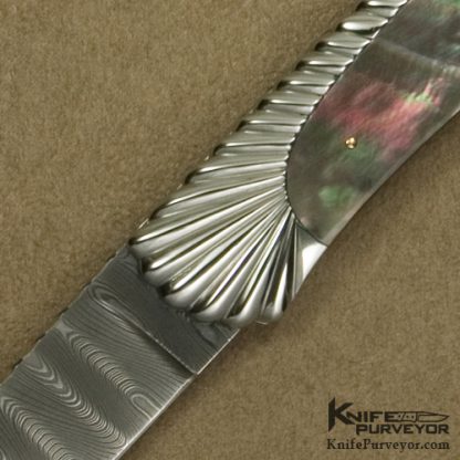 Ken Steigerwalt Custom Knife Blacklip Pearl Lockback with Fluted Titanium Frame and Robert Eggerling Damascus Blade - Image 2