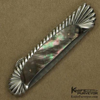 Ken Steigerwalt Custom Knife Blacklip Pearl Lockback with Fluted Titanium Frame and Robert Eggerling Damascus Blade - Image 3