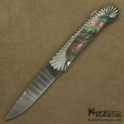 Ken Steigerwalt Custom Knife Blacklip Pearl Lockback with Fluted Titanium Frame and Robert Eggerling Damascus Blade
