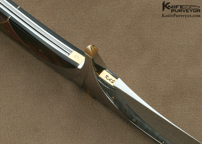 Ken Steigerwalt Custom Knife Fluted Steel, Black Lip Tahitian Pearl Shell Fighter with 18Kt Gold Spacers and Pins - Image 7