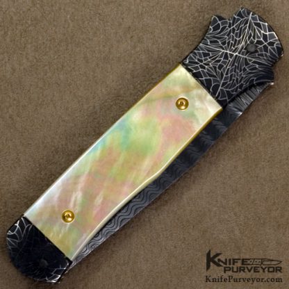 Ken Steigerwalt Custom Knife South Sea Goldlip Pearl and Damascus Automatic - Image 3