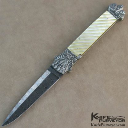Kenny Steigerwalt Custom Knife Fluted Gold Lip Pearl & Damascus Auto