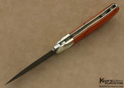 Ken Steigerwalt Custom Knife Damascus, Scalloped Nickle Silver & Pink Ivory Lockback Folder - Image 5