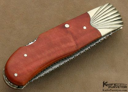 Ken Steigerwalt Custom Knife Damascus, Scalloped Nickle Silver & Pink Ivory Lockback Folder - Image 3