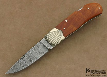 Ken Steigerwalt Custom Knife Damascus, Scalloped Nickle Silver & Pink Ivory Lockback Folder