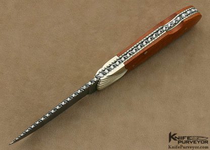 Ken Steigerwalt Custom Knife Damascus, Scalloped Nickle Silver & Pink Ivory Lockback Folder - Image 4