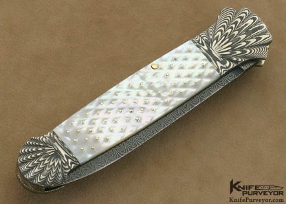 Ken Steigerwalt Custom Knives Piqued Mother of Pearl Shell & Damascus Automatic - Image 3