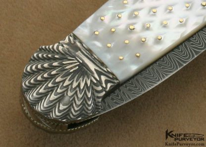 Ken Steigerwalt Custom Knives Piqued Mother of Pearl Shell & Damascus Automatic - Image 4