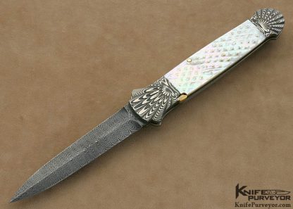 Ken Steigerwalt Custom Knives Piqued Mother of Pearl Shell & Damascus Automatic