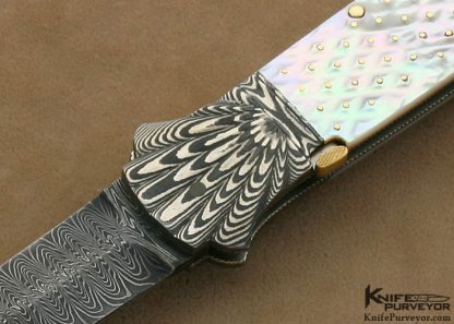 Ken Steigerwalt Custom Knives Piqued Mother of Pearl Shell & Damascus Automatic - Image 2