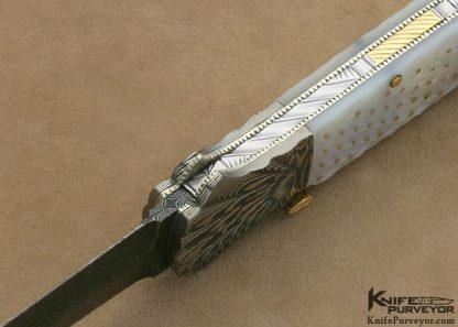 Ken Steigerwalt Custom Knives Piqued Mother of Pearl Shell & Damascus Automatic - Image 6