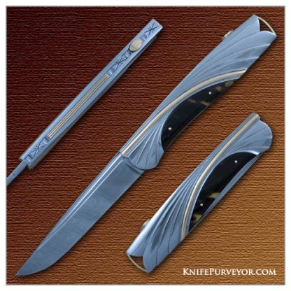 Ken Steigerwalt's Custom Knife: 18Kt Gold and Damasteel Lockback Folder