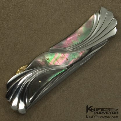 Ken Steigerwalt Custom Knife Blacklip Pearl and Gold "Wave" Lockback - Image 3
