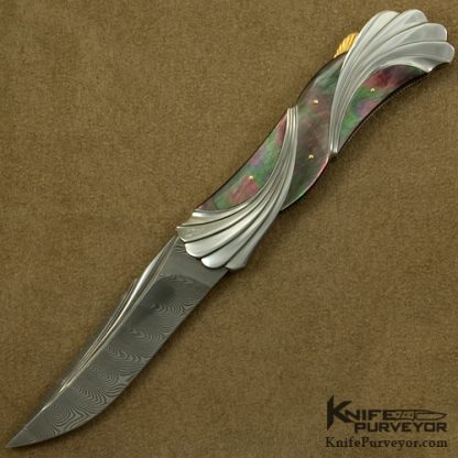 Ken Steigerwalt Custom Knife Blacklip Pearl and Gold "Wave" Lockback