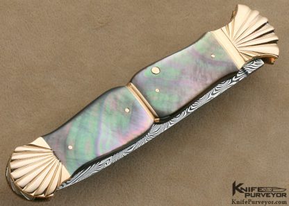 Ken Steigerwalt Custom Knife 18Kt Rose Gold, Black Lip Tahitian Pearl Shell & Robert Eggerling Damascus Automatic - Image 2