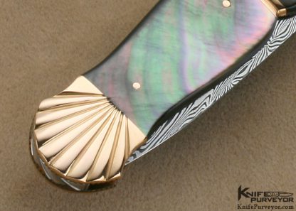 Ken Steigerwalt Custom Knife 18Kt Rose Gold, Black Lip Tahitian Pearl Shell & Robert Eggerling Damascus Automatic - Image 3