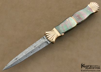 Ken Steigerwalt Custom Knife 18Kt Rose Gold, Black Lip Tahitian Pearl Shell & Robert Eggerling Damascus Automatic