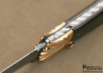 Ken Steigerwalt Custom Knife 18Kt Rose Gold, Black Lip Tahitian Pearl Shell & Robert Eggerling Damascus Automatic - Image 5