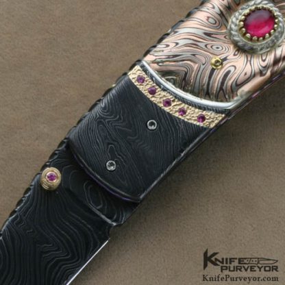 Kenneth King Custom Knives Sole Authorship Damascus & Mokume Jeweled Art Folder - Image 2
